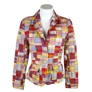 J.Crew Madras Patchwork Schoolboy Blazer Plaid Bright Cotton Size 0 Cottagecore
